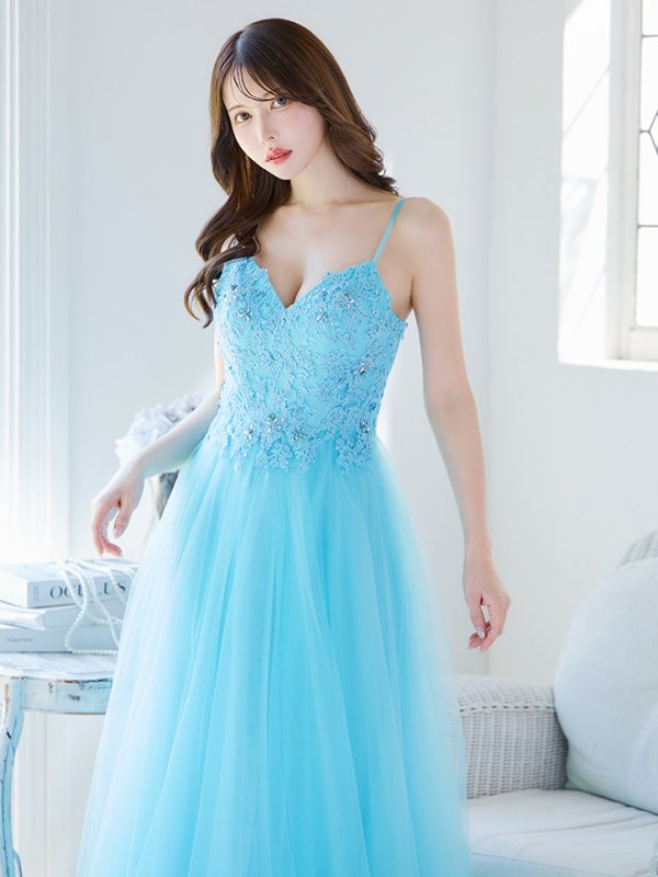 画像4: 【Lip line/リップライン】刺繍レース/ スピンドル/ キャミソール/ チュール/ Aライン/ プリンセス/ フレア/ ロングドレス/ キャバドレス long[HC03]