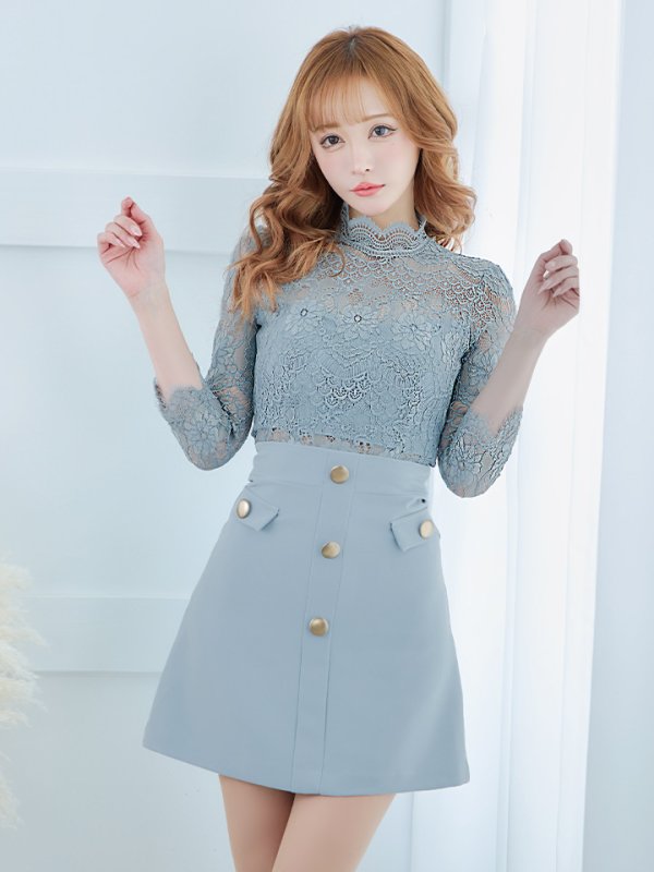 画像6: 【ANDY/アンディ】フラワーレース/ ハイネック/ 切替デザイン/ 袖あり/ 長袖/ Aライン/ ミニドレス/ キャバドレス[OF05]