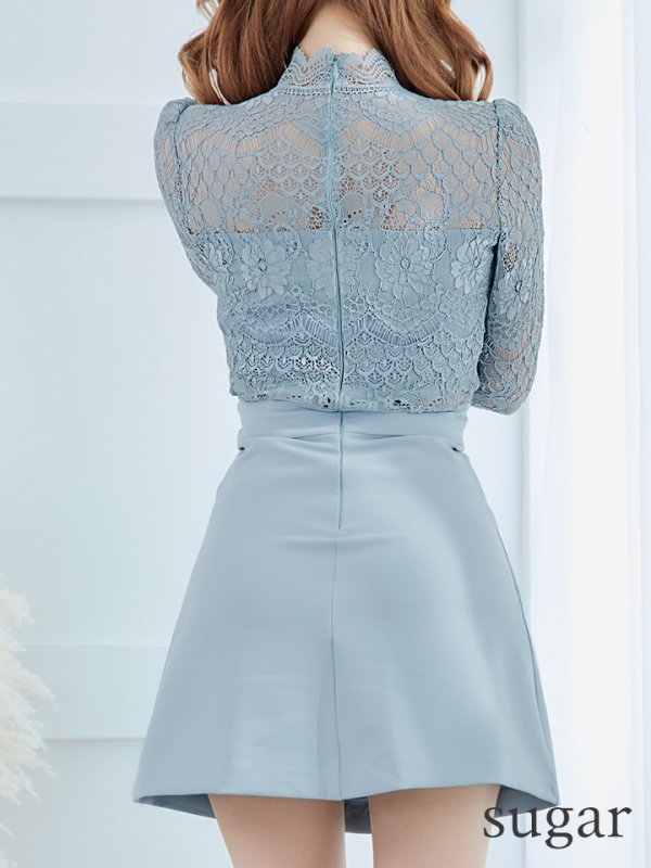 画像9: 【ANDY/アンディ】フラワーレース/ ハイネック/ 切替デザイン/ 袖あり/ 長袖/ Aライン/ ミニドレス/ キャバドレス[OF05]