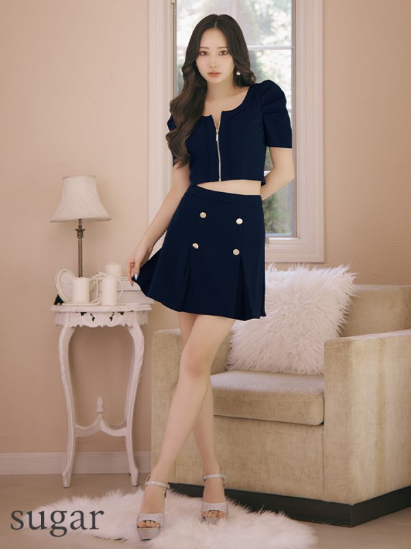 画像23: XSサイズあり【ANDY/アンディ】フロントジップ/ 半袖/ 袖あり/ ストレッチ/ ボックスプリーツ/ フレア/ セットアップ/ ミニドレス/ キャバドレス[OF05]