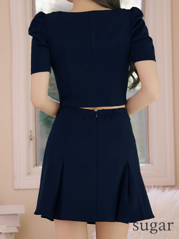 画像25: XSサイズあり【ANDY/アンディ】フロントジップ/ 半袖/ 袖あり/ ストレッチ/ ボックスプリーツ/ フレア/ セットアップ/ ミニドレス/ キャバドレス[OF05]