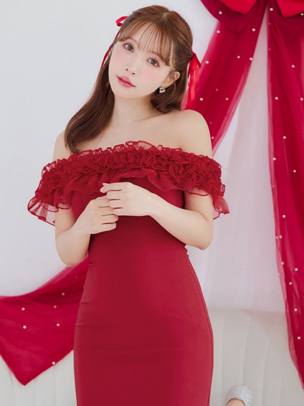 画像3: 【ANDY/アンディ】フリル/ オフショル/ ワンカラー/ タイト/ ミニドレス/ キャバドレス[OF05]