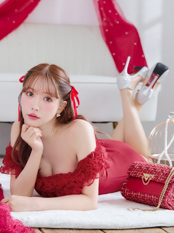 画像4: 【ANDY/アンディ】フリル/ オフショル/ ワンカラー/ タイト/ ミニドレス/ キャバドレス[OF05]