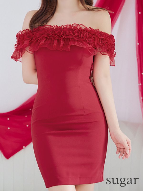 画像8: 【ANDY/アンディ】フリル/ オフショル/ ワンカラー/ タイト/ ミニドレス/ キャバドレス[OF05]