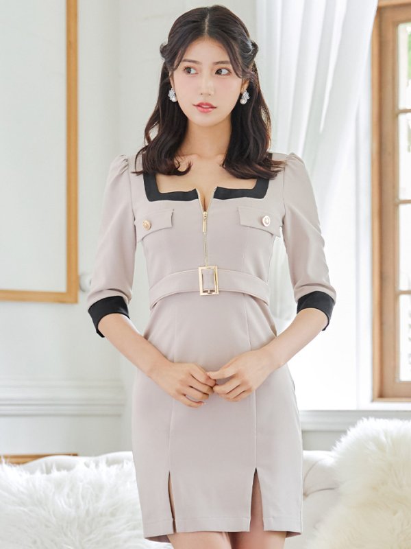 ベージュxブラック モデル:阿部なつき 身長:160cm 着用サイズ:Sサイズ