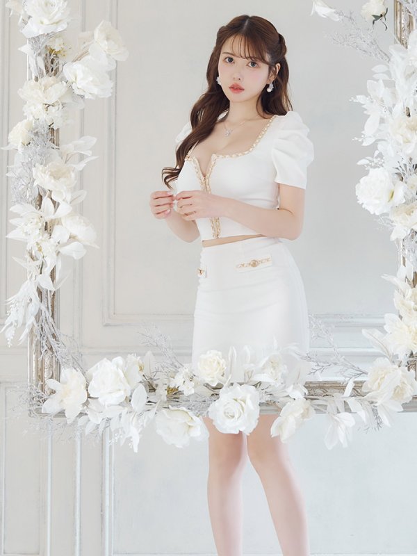 画像13: 【ANDY/アンディ】チェーンパイピング/ スクエアネック/ パフスリーブ/ 袖あり/ フロントジップ/ マーメイド/ セットアップ/ ミニドレス/ キャバドレス[OF05]