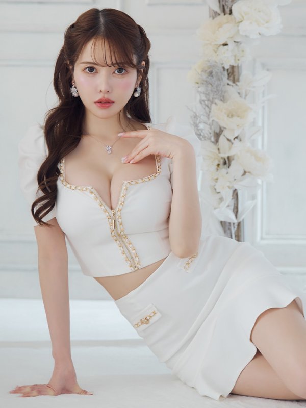 画像15: 【ANDY/アンディ】チェーンパイピング/ スクエアネック/ パフスリーブ/ 袖あり/ フロントジップ/ マーメイド/ セットアップ/ ミニドレス/ キャバドレス[OF05]