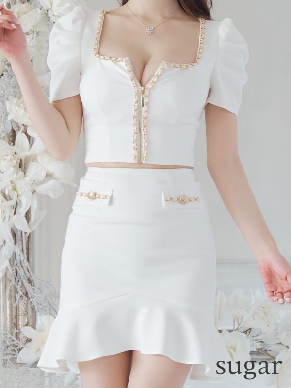 画像17: 【ANDY/アンディ】チェーンパイピング/ スクエアネック/ パフスリーブ/ 袖あり/ フロントジップ/ マーメイド/ セットアップ/ ミニドレス/ キャバドレス[OF05]