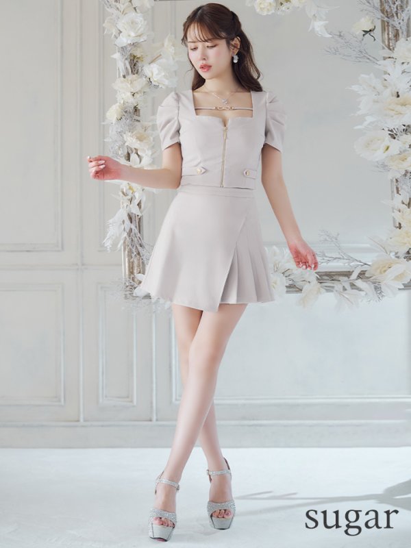 画像7: 【ANDY/アンディ】スクエアネック/ パフスリーブ/ 袖あり/ フロントジップ/ プリーツ/ フレア/ セットアップ/ ミニドレス/ キャバドレス[OF05]