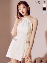 XSサイズあり【Anier ROBE./アニエルローブ】【ROBE de FLEURS/ローブドフルール】Satin Bijou back open halter mini dress/ サテン/ ビジュー/ バックオープン/ ホルター/ ミニドレス/ キャバドレス[OF08]【一部予約商品/8月上旬発送予定】