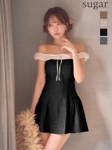 XSサイズあり【ANIER./アニエル】【ROBE de FLEURS/ローブドフルール】Glitter flannel off-the-shoulder mini dress/ グリッター/ フランネル/ オフショルダー/ ミニドレス/ キャバドレス[OF08]