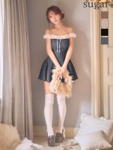 XSサイズあり【ANIER./アニエル】【ROBE de FLEURS/ローブドフルール】Glitter flannel off-the-shoulder mini dress/ グリッター/ フランネル/ オフショルダー/ ミニドレス/ キャバドレス[OF08]