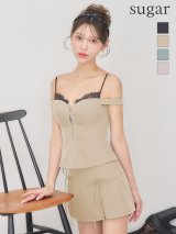 【即日発送】XSサイズあり【ANIER./アニエル】【ROBE de FLEURS/ローブドフルール】Bust lace layered two-piece mini dress/ バストレース/ レイヤード/ ツーピース/ フレア/ マイクロミニドレス/ キャバドレス[OF08]