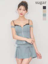 【即日発送】XSサイズあり【ANIER./アニエル】【ROBE de FLEURS/ローブドフルール】Bust lace layered two-piece mini dress/ バストレース/ レイヤード/ ツーピース/ フレア/ マイクロミニドレス/ キャバドレス[OF08]