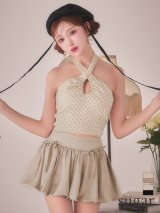 XSサイズあり【ANIER./アニエル】【ROBE de FLEURS/ローブドフルール】Dot organdy×balloon skirt two-piece mini dress/ ドット/ バイカラー/ ツーピース/ フレア/ マイクロミニドレス/ キャバドレス[OF08]