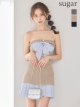 【きこ/関西コレクション着用】XSサイズあり【ANIER./アニエル】【ROBE de FLEURS/ローブドフルール】springstripe ribbon bare mini dress/ リボン/ バイカラー/ ベア/ フレア/ ミニドレス/ キャバドレス[OF08]