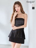 XSサイズあり【ANIER./アニエル】【ROBE de FLEURS/ローブドフルール】shiny lady saten set up dress/ バイカラー/ サテン/ ドット/ セットアップ/ ベアトップ/ 台形スカート/ ミニドレス/ キャバドレス[OF08]