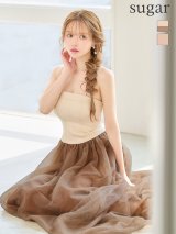 【予約商品/5月中旬発送予定】XSサイズあり【ANIER./アニエル】【ROBE de FLEURS/ローブドフルール】chic corset couture long dress/ バイカラー/ チュール/ 2way/ ベア/ フレア/ ワンピース/ ミディアムドレス/ キャバドレス[OF08]