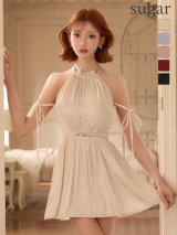 【予約商品/10月下旬発送予定】【ANIER./アニエル】【ROBE de FLEURS/ローブドフルール】Gloss Lady Dress/ ホルターネック/ リボン/ ワンカラー/ プリーツ/ フレア/ ミニドレス/ キャバドレス[OF05]