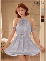 【予約商品/10月下旬発送予定】【ANIER./アニエル】【ROBE de FLEURS/ローブドフルール】Gloss Lady Dress/ ホルターネック/ リボン/ ワンカラー/ プリーツ/ フレア/ ミニドレス/ キャバドレス[OF05]