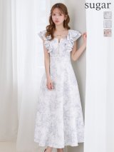 【予約商品/3月上旬-3月中旬発送予定】XSサイズあり【ANDY/アンディ】花柄/ フリル/ バストジップ/ ハーフスリーブ/ 袖あり/ マキシ丈/ フレア/ ワンピース/ ミディアムドレス/ キャバドレス[OF05]