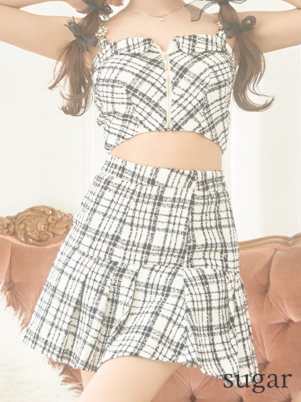 画像7: XSサイズあり【an/アン】 チェックツイード/ フロントジップ/ キャミソール/  セットアップ/ ミニドレス/ キャバドレス[OF05]