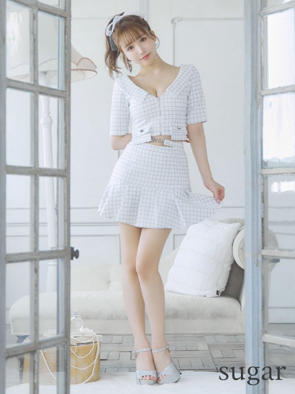 画像7: XSサイズあり【an /アン】 襟付き/ フロントジップ/ 袖付き/ 半袖/ プリーツ/フレア/ ミニドレス/ キャバドレス[OF05]