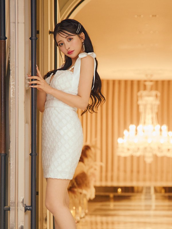 画像4: XSサイズあり【an /アン】ショルダーリボン/ フロントジップ/ キャミソール/ タイト/ ミニドレス/ キャバドレス[OF05]