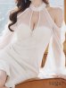 画像10: XSサイズあり【an /アン】ベロア/ チュールスリーブ/ オフショルダー/ 裾フリル/ テールカット/ ストレッチ/ ミディアムドレス/ キャバドレス[OF05]