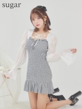 XSサイズあり【an /アン】2way/ ボレロ付き/ ロングスリーブ/ フロントジップ/ ギンガムチェック/ リボン/ フリル/ ストレッチ/ タイト/ ミニドレス/ キャバドレス[OF05]