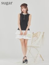 【予約商品/8月中旬-8月下旬発送予定】XSサイズあり【an /アン】バイカラー/ ノースリーブ/ 裾フリル/ フレア/ ワンピース/ ミニドレス/ キャバドレス[OF05]
