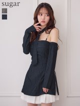 XSサイズあり【an/アン】マルチway/ ネクタイ付き/ 袖付き/ オフショル/ キャミ/ ストライプ柄/ レイヤード/ フレア/ ワンピース/ ミニドレス/ キャバドレス[OF05]