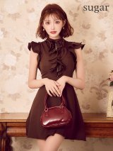 【予約商品/9月下旬-10月上旬発送予定】XSサイズあり【an/アン】フリル/ ハイネック/ ショートスリーブ/ Aライン/ フレア/ ミニドレス/ キャバドレス[OF05]