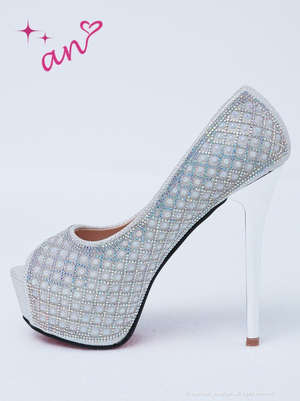 画像4: 【an】1color/ 14cmヒール/ ビジュー/ ハイヒール/ ピンヒール/ オープントゥパンプス [OF02]