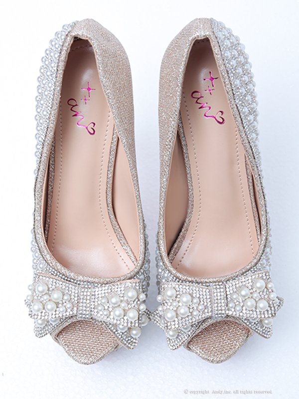 画像4: 【an】2color/ 14cmヒール/ パール/ リボンモチーフ/ ハイヒール/ ピンヒール/ オープントゥパンプス [OF02]