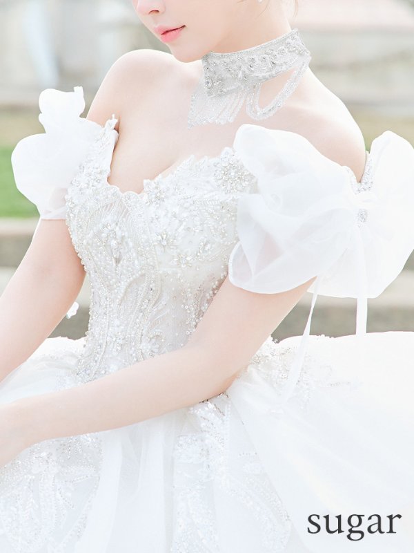 画像9: 【couture an/クチュールアン】 刺繍/ パフスリーブ/ チョーカー/ チュール/ レース/ フレア/  プリンセス/ ロングドレス/ ウエディングドレス long[OF05]