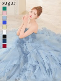 【couture an/クチュールアン】ベアトップ/ ラメ/ チュール/ レース/ フリル/ スピンドル/ フレア/ プリンセス/ ロングドレス/ キャバドレス / ウエディングドレス/バースデー long[OF05]