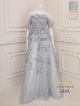 【couture an/クチュールアン】ベア/ オフショル/ 2way/ チュール/ レース/ ラメ/ 立体フラワー/ フレア/ プリンセス/ ロングドレス/ キャバドレス long[OF05]