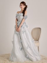 【couture an/クチュールアン】ベア/ オフショル/ 2way/ チュール/ レース/ ラメ/ 立体フラワー/ フレア/ プリンセス/ ロングドレス/ キャバドレス long[OF05]