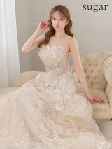 【couture an/クチュールアン】立体フラワー/ シアー/ チュール/ フリル/ フラワー刺繍/ ビジュー/ ラメ/ スパンコール/ フレア/ プリンセス/ ベア/ ロングドレス/ キャバドレス long[OF05]