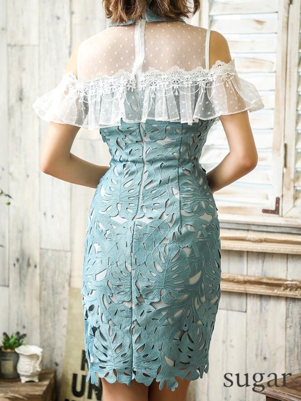 画像4: ☆SALE☆【an】レース/ シャツ襟デザイン/ ハイネック/タイト/ キャバドレス[OF05]