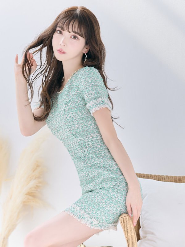 画像6: 【an/アン】ツイード / 半袖/ 袖あり/ タイト/ ミニドレス/ キャバドレス[OF05]