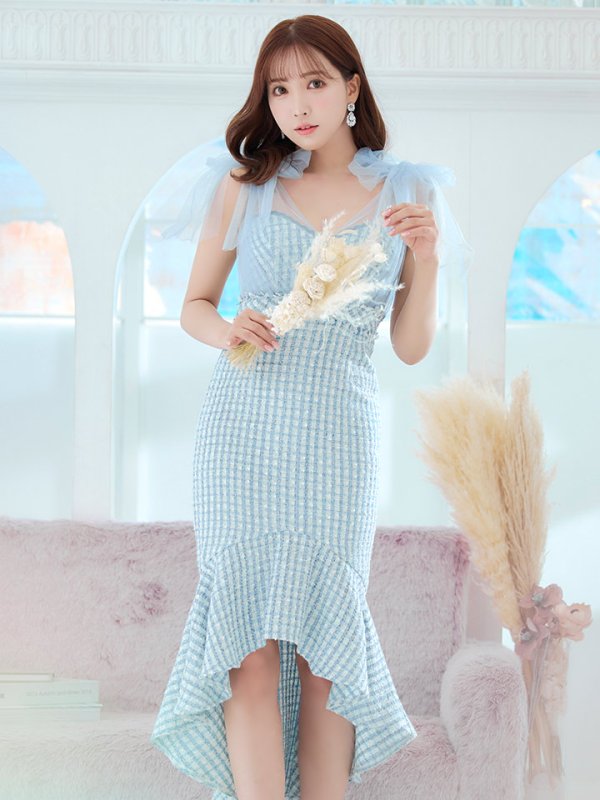 画像5: 【an /アン】マーメイド/ チュール/ ショルダーリボン/ テールカット/ ツイード/ キャバドレス[OF05]