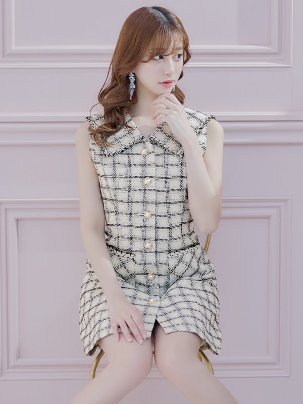 画像4: 【an/アン】 ツイード / ノースリーブ/ 襟付き/ Aライン/ 台形スカート/ ミニドレス/ キャバドレス[OF05]