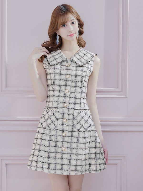 画像5: 【an/アン】 ツイード / ノースリーブ/ 襟付き/ Aライン/ 台形スカート/ ミニドレス/ キャバドレス[OF05]