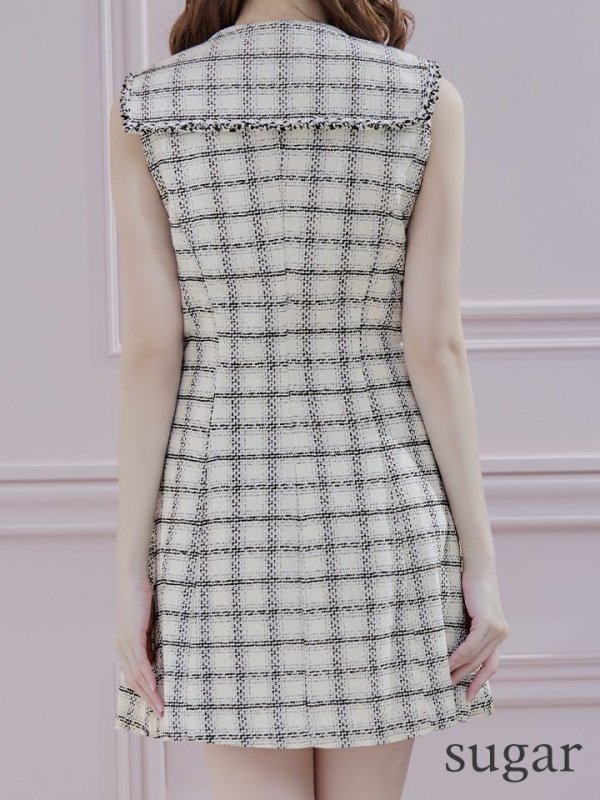 画像8: 【an/アン】 ツイード / ノースリーブ/ 襟付き/ Aライン/ 台形スカート/ ミニドレス/ キャバドレス[OF05]