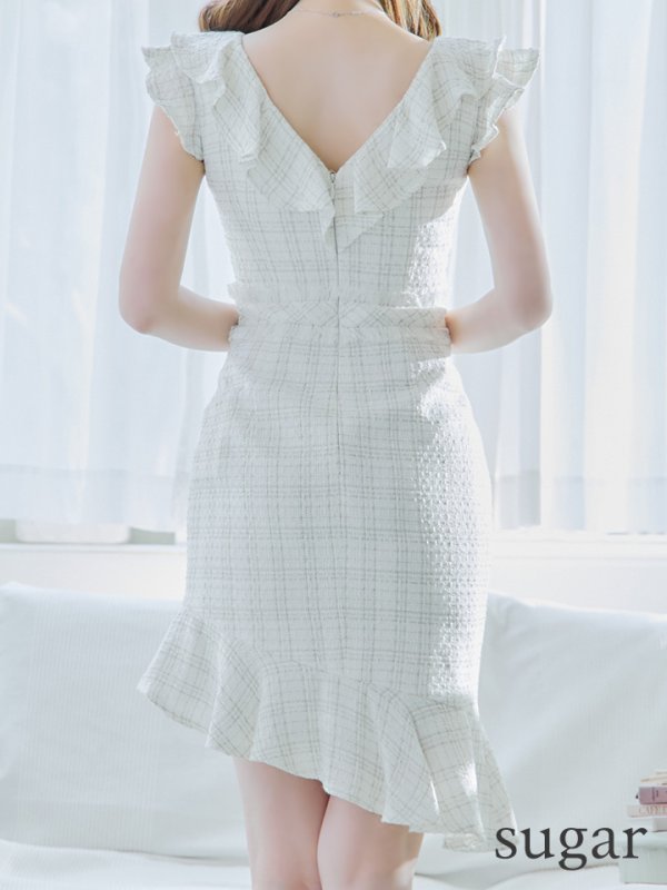 画像9: 【an/アン】フリル/ ツイード / フロントジップ/ アシメスカート/ タイト/ ミニドレス/ キャバドレス[OF05]