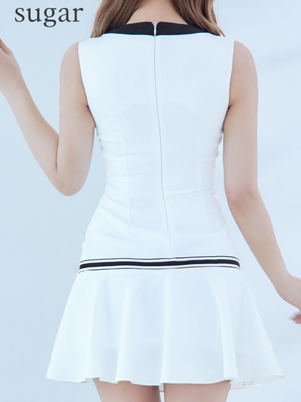 画像8: 【an/アン】スクエアネック/ バイカラー/ ボタン/ 裾フリル/ フレア/ ミニドレス/ キャバドレス[OF05]