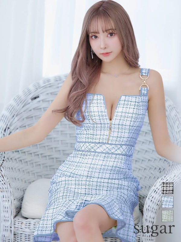 画像20: 【an/アン】マーメイド/ ツイード/ フロントジップ/ ゴールドバックル/ チェーンモチーフ/ ビスチェ/ フリル/ ミニドレス/ キャバドレス[OF05]