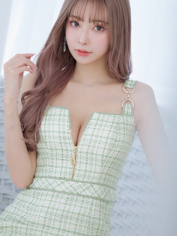 画像5: 【an/アン】マーメイド/ ツイード/ フロントジップ/ ゴールドバックル/ チェーンモチーフ/ ビスチェ/ フリル/ ミニドレス/ キャバドレス[OF05]